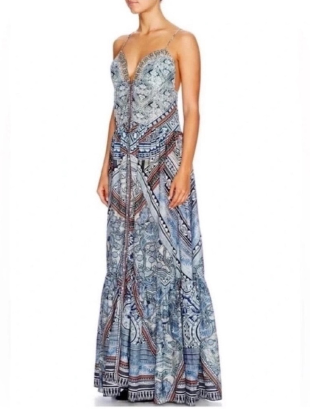 Camilla Tiered Shoestring Maxi Dress Blue Antique Batik - Picture 4 of 11